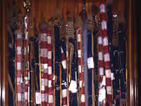 1997 view of crowded display case storing New York Battle Flags